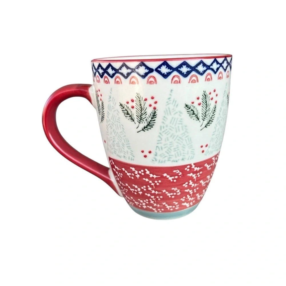 West Elm Scandi Forest Hand-Painted Stoneware Holiday Coffee Mug Replacement